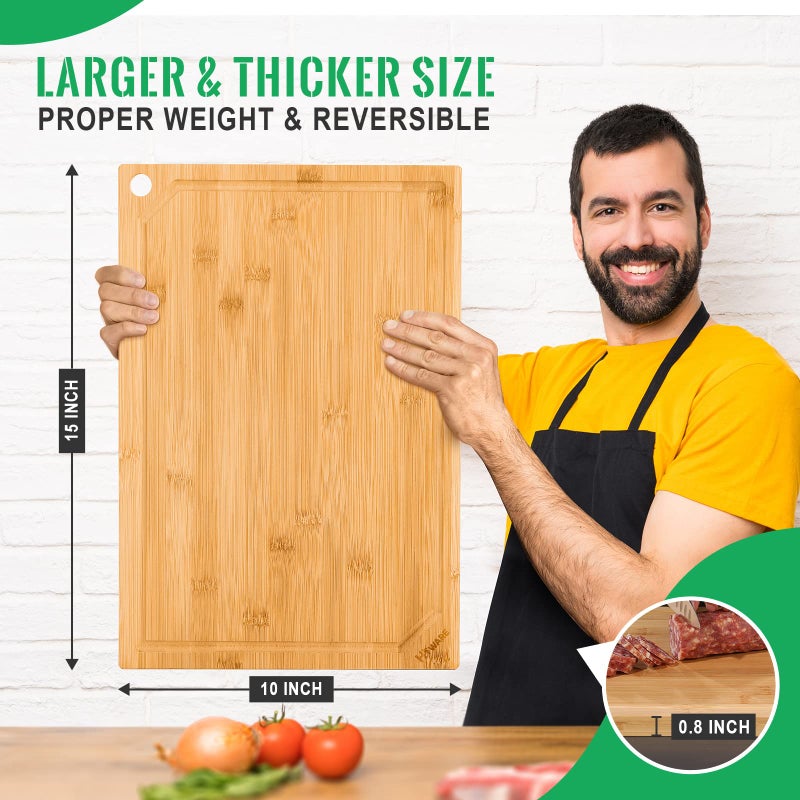 Hiware Bamboo Cutting Board for Kitchen, Heavy Duty Wood Cutting Board with Juice Groove, 100% Organic Bamboo, Pre Oiled, 15"" x 10"" - Image 2
